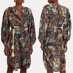 Ulla Johnson Agadir Belted Cotton Blend Printed Voile Dress Earth Tone Sol